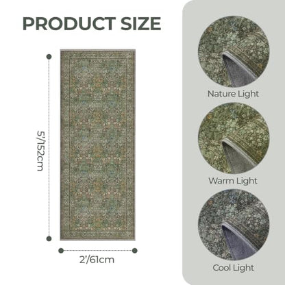 2x5 Runner Rug, Floral Kitchen Rugs Washable Green Rug, Dark Green - color: Dark Green, size: 2' x 5' (Runner)