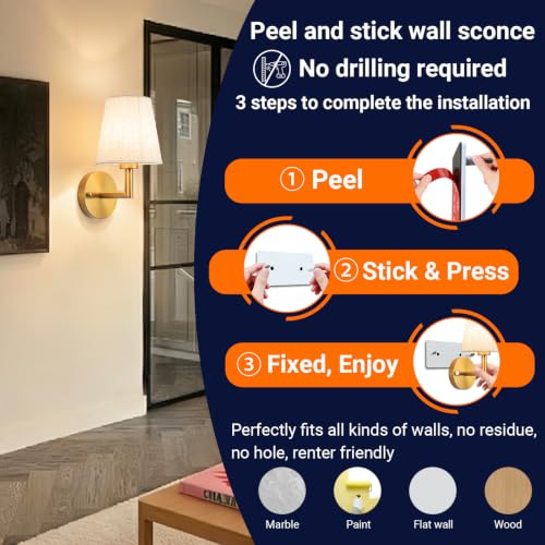 YHCDLAMP Peel and Stick Wall Sconces, Battery Operated Wall Sconce Set of 2 - color: Bronze-SetOfTwo