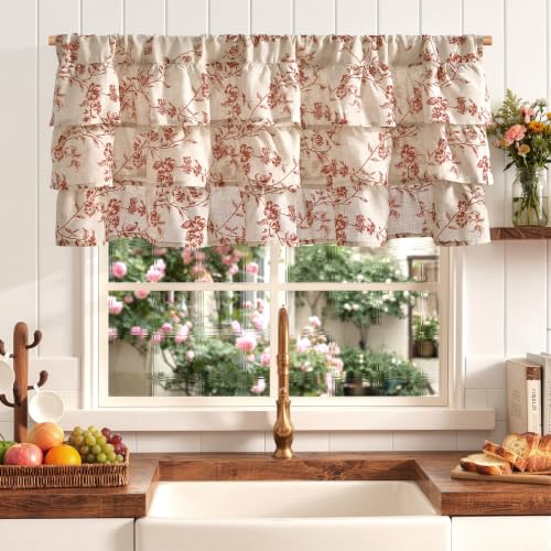 jinchan Alisa Ruffled Floral Valance Curtain 18 Inch 1 Panel Terracotta - color: Alisa Terracotta on Linen