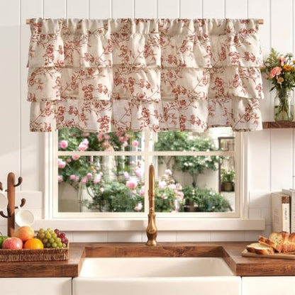 jinchan Alisa Ruffled Floral Valance Curtain 18 Inch 1 Panel Terracotta - color: Alisa Terracotta on Linen