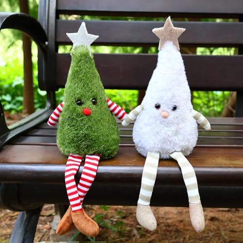 2pcs Christmas Table Decorations Long Legs Doll Christmas Ornaments Cute Plush Shelf Sitters Xmas Figurines for Mantel Desk Fireplace Home Decor Holiday New Year 11.8 Inch Tall