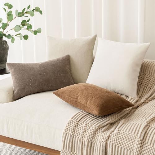 Foindtower Solid Textured Chenille Throw Pillow Covers 16x16 Inch,Beige - color: Cement, size: 16" x 16" (Pack of 2)