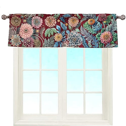 Bohemian Floral Dahlia Scroll Window Valance 52 X 16 Inches - color: Dahlia-red