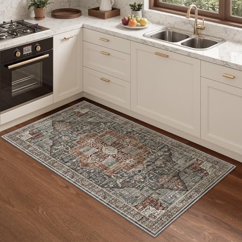 Roxstand Washable Runner Rug 2x4, Non Slip Small Rugs Grey/Brown/Tan - color: Grey/Brown/Tan, size: 2'x4'