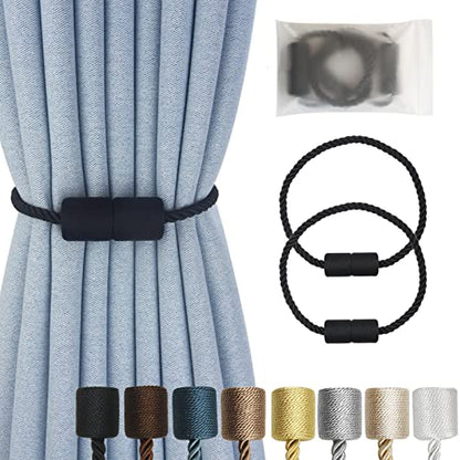 Magnetic Curtain Tiebacks Decorative Holdbacks Rope Tie Back Drapes Hangtty - color: Black