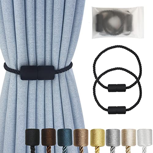 Magnetic Curtain Tiebacks Decorative Holdbacks Rope Tie Back Drapes Hangtty - color: Black