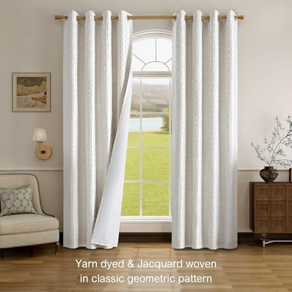 Cream and Silvery 100% Blackout Curtains 84 Inch Length 2 Panels, Jacquard Thermal Insulated Noise Reducing Grommet Drapes for Bedroom Living Room, 2pcs, 42" W x 84" L - color: Cream and Silvery, size: 42"W x 84"L (Pack of 2)