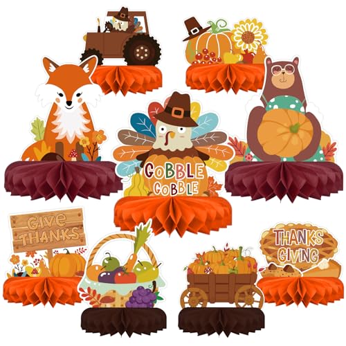 9PCS Premium Fall & Thanksgiving Party Decorations Set - Autumn Honeycomb Centerpieces, Table Toppers - Ideal as Fall Classroom Decorations, Thanksgiving Birthday Supplies & Autumn Party Decorations - style: thanksgiving