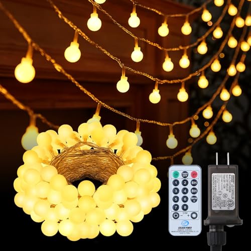 Dailyart Globe String Lights, 100Led 59FT Waterproof Fairy Lights Plug in 8 Modes with Remote Control, Brightness Adjustable &Timing String Lights Indoor Outdoor, Fairy Lights for Bedroom, Warm White - size: 59FT