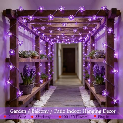 33ft Plug in 100 LED Purple Valentine's Wedding Flower String Lights Decor - color: Purple