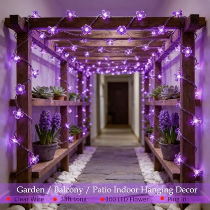 33ft Plug in 100 LED Purple Valentine's Wedding Flower String Lights Decor - color: Purple