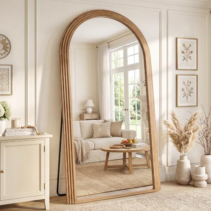 82"x44" Arched Full Length Mirror with Wide Wood Frame,Natural Wood - color: Natural Wood, size: 82L" x 44W"
