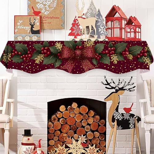 NYZE Christmas Mantel Scarf 70 x 17 Inch Fireplace Mantel Scarf Cover Decoration for Christmas Fireplace Scarf Shelf Top Runner Holiday Winter Home Decor - size: 70 x 17 in, style: Bow