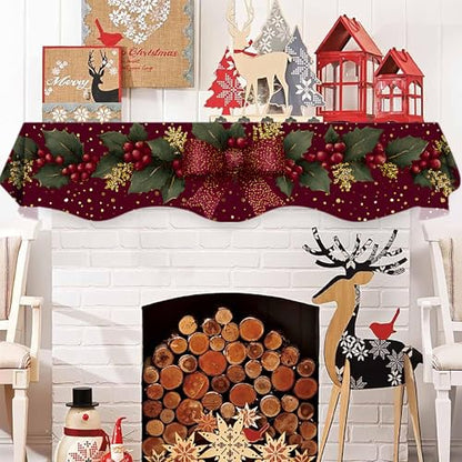 NYZE Christmas Mantel Scarf 70 x 17 Inch Fireplace Mantel Scarf Cover Decoration for Christmas Fireplace Scarf Shelf Top Runner Holiday Winter Home Decor - size: 70 x 17 in, style: Bow