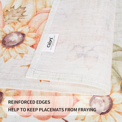 QIYI Fall Placemats Set of 4, 12"x18" Linen Place Mats, Pumpkin Harvest - color: Pumpkin Harvest, size: Set of 4