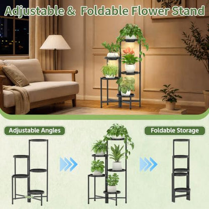 LASZOLA Plant Stand Indoor 10 Inch Large Tray With Lights, 5 Tier Black - color: Black with Light, size: 5 Tier