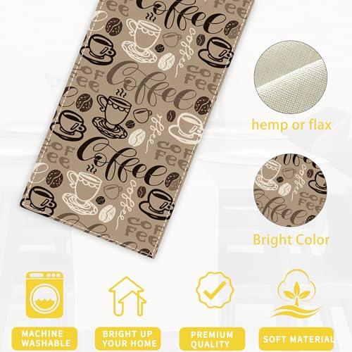 Retro Coffee Cup Table Runner Linen Long Farmhouse Rustic TableRunner for Party Holiday Dining Room /Kitchen,13 x 70 Inches - color: Retro Coffee Cup