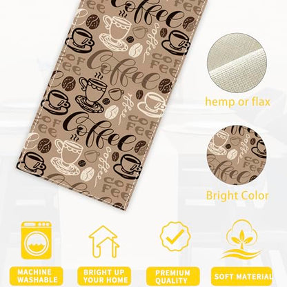 Retro Coffee Cup Table Runner Linen Long Farmhouse Rustic TableRunner for Party Holiday Dining Room /Kitchen,13 x 70 Inches - color: Retro Coffee Cup
