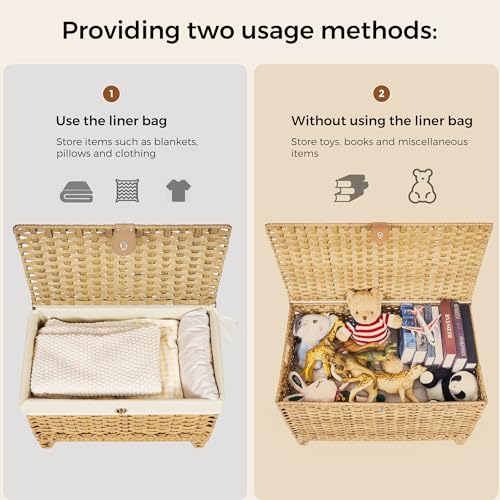 Wicker Storage Basket with Lid, 160L Shelf Basket with Removable Liner Bag - color: Natural, size: 160L