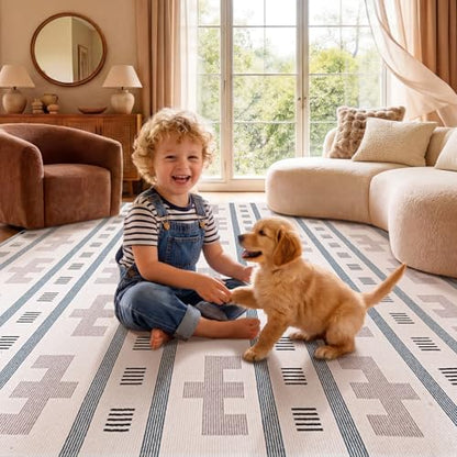 8x10 Washable Area Rug for Living Room, Neutral Geometric, Cream Beige - color: Cream Beige, size: 8' x 10'(Rectangular)