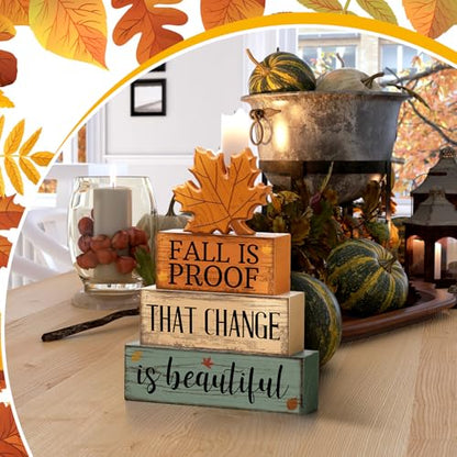 Lineshading 4 Pcs Fall Decoration For Home Wooden Maple Leaf Stacked Decor - style: Maple Leaf