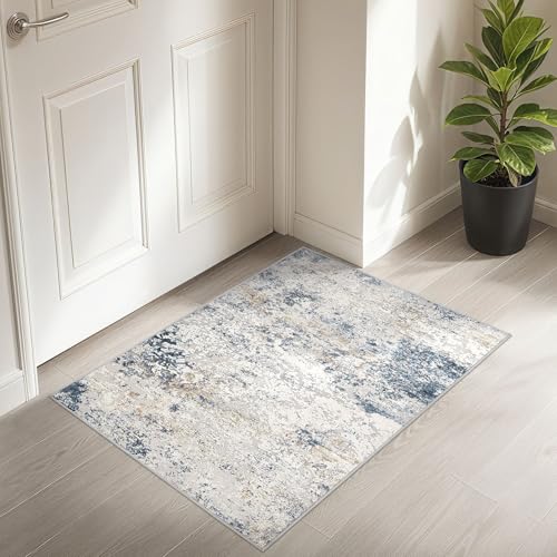 DMOYEST 2x3 Entryway Area Rug Washable Abstract Beige Blue Small Carpet - color: Beige Blue, size: 2' x 3' (Rectangular)