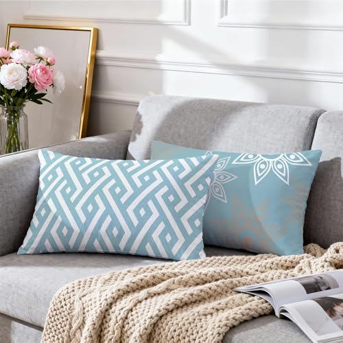 Hexagram Throw Pillow Covers 12x20, Blue Outdoor Pillow Covers Set of 4 - color: Blue, size: 12" x 20" (Pack of 4)