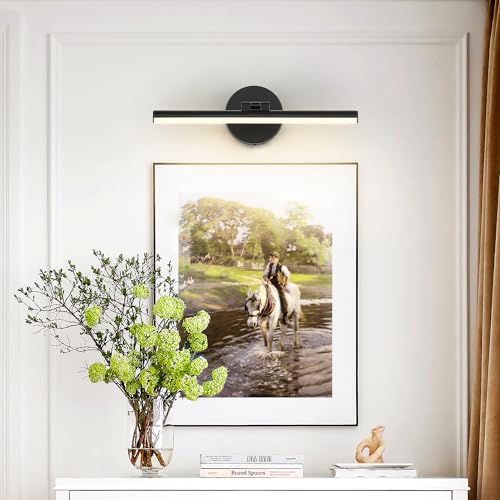 Hardwired Adjustable Lighting Matte Black Modern LED Picture Lights for Paintings 15.7'' Inch Long Swing Arm Metal Art Lights Warm White 3000K - color: Hard-Wired Black-round base, size: 15.7inch Dimmable