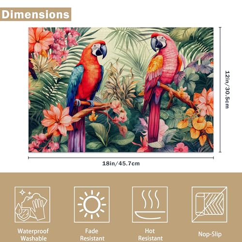 Placemats Set of 6, Tropical Parrot Forest Linen Placemats 12x18 Inch, Heat Resistant Table Mats, Washable Non Slip Place Mats for Dining Table Kitchen Home - color: Tropical Parrot Forest