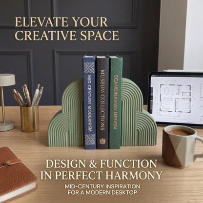Sage Green 2 Pcs Boho Arch Concrete Bookends for Shelves, Clouds - color: Sage Green, style: Clouds