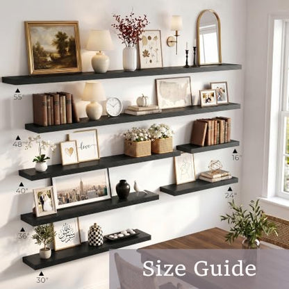 Vivelove 8 Inch Deep Floating Shelves Black, 16 x 8, Set of 2 - color: Black, size: 16"Wx8"Dx1.4"H