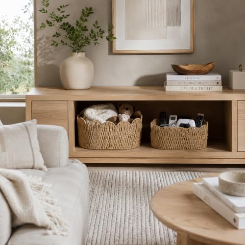 Endymion Set of 2 Paper Rope Scalloped Basket, Wicker Storage Baskets - color: Neutral