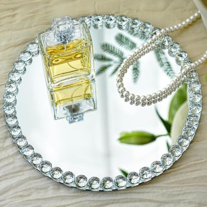 10" x 10" Round Vanity Tray, Crystal Perfume Mirror Tray Jewelry Trinket - color: Clear,round