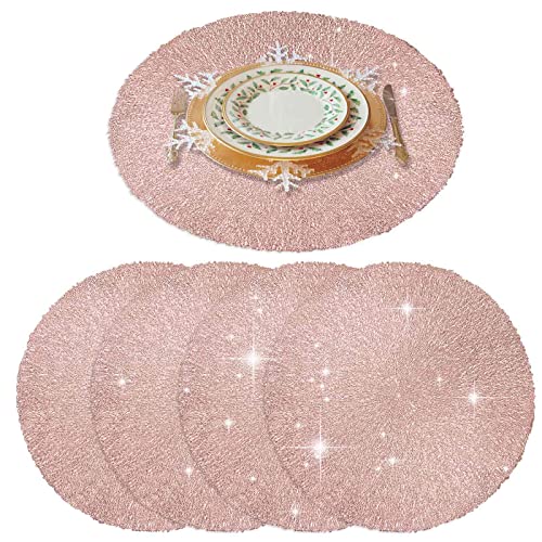 GIVERARE Placemats Set of 4, Round Heat-Resistant Vinyl Placemat, 15 inch Non-Slip Washable PVC Table Mat, Easy to Clean Premium Plastic Mats for Dining, Kitchen Table (Bright Pink) - color: Bright Pink