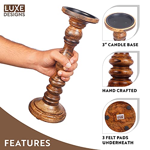 Wooden Pillar Candle Holder, Farmhouse Fireplace Mantel Decor, Natural - color: Natural
