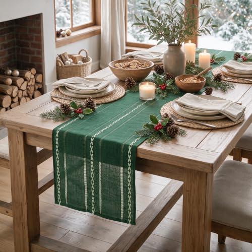 Artoid Mode Green Rustic Cotton Linen Table Runner 13x60 Inch - color: Green, size: 13" x 60"