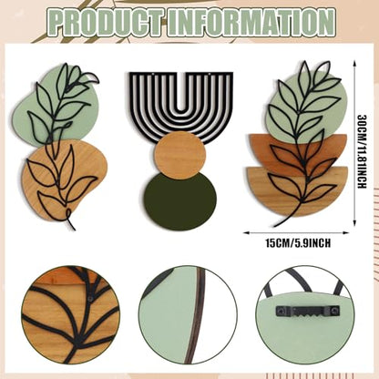 Wenqik Set of 3 Boho Wall Art Decor 3D Wood & Metal - style: Sage Green Style