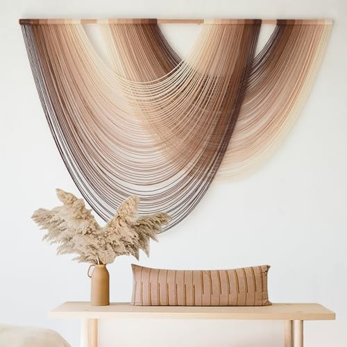 Macrame Wall Hanging Dip Dyed Large Boho Brown Fiber Wall Art 57"W*39"L - color: Ivory Brown