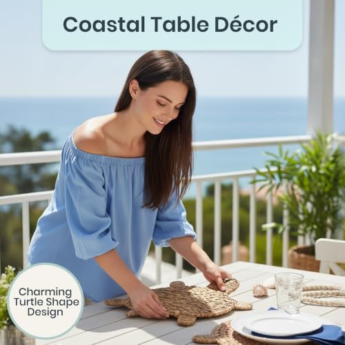 Woven Turtle Placemats Set of 4 (12.6"x17") – Water Hyacinth Placemats Indoor – Farmhouse Placemat for Dining Table – Boho Place mats – Wicker Rattan Place mats - style: Turtle 4 pack