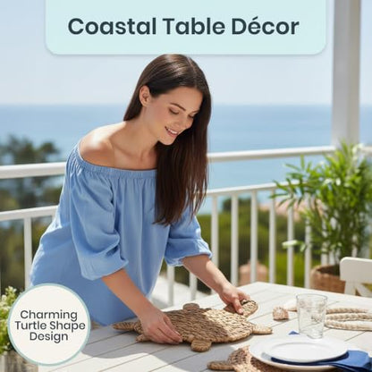 Woven Turtle Placemats Set of 4 (12.6"x17") – Water Hyacinth Placemats Indoor – Farmhouse Placemat for Dining Table – Boho Place mats – Wicker Rattan Place mats - style: Turtle 4 pack