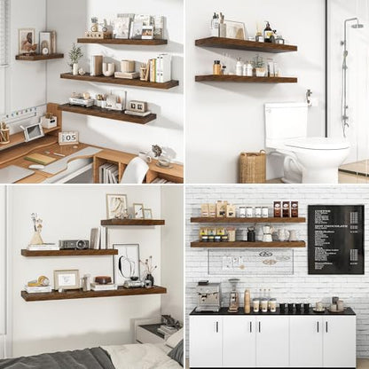 RICHFOCUS 72Inch Floating Shelves for Wall 1Pack|Rustic Brown|8" D - color: Rustic Brown, size: 72"L x 8"D, Set of 1