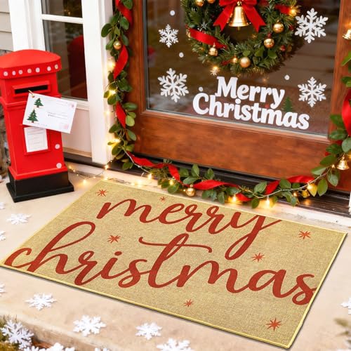 Merry Christmas Doormat Outdoor Indoor Welcome Entrance Door Mat Holiday Floor Mat Front Back Door Winter Non Slip Welcome Carpet Rug Inside Outside Washable Doormat Housewarming Gift - color: Merry Christmas