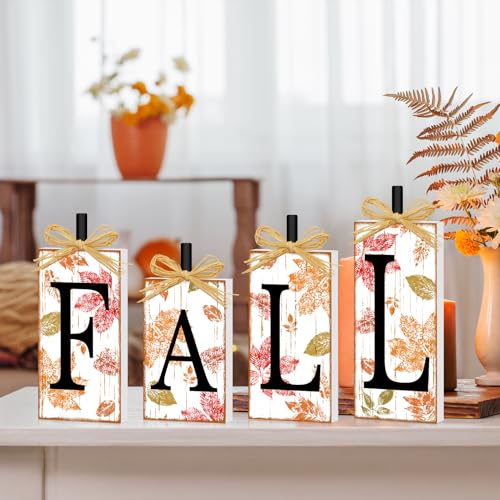 Britimes Fall Maple Leaf Sign Tiered Tray Decor, 4 Pack, Wooden - style: White Fall Lettered