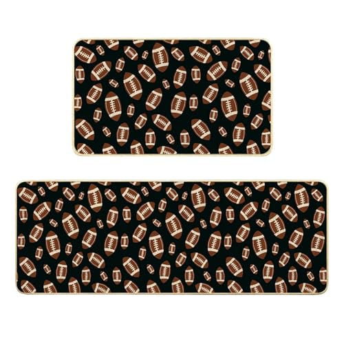 American Football Rug Sport Kitchen Mats for Floor,Sports Kitchen Rug Set of 2 Non Slip Washable Floor Mats Rubber Runner Rugs Standing Mat Area Rugs Runner for Sink,Office,Desk,Bar,17x29+17x47 inch - color: Black Red