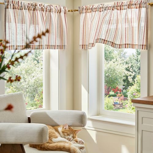 jinchan Linen Boxter Stripe Valances for Window 16 inch,Muti Red,1 Panel - color: Boxter Stripe | Multi Red on Linen, size: 50"W x 16"L (Pack of 1)