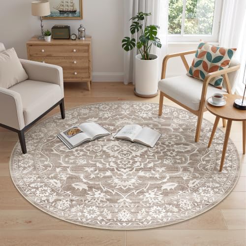 Soalmost Washable Round Rug 5ft for Living Room,Soft Circle Rug Light Brown - color: Light Brown, size: 5' (Round)