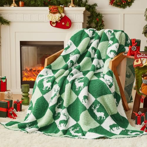 CYMULA Christmas Knit Throw Blanket - Super Soft Cozy Fuzzy Blankets for Couch, Sofa & Bed, Holiday Throw Blanket，60"x80" - color: Christmas Reindeer, size: Twin(60"x80")