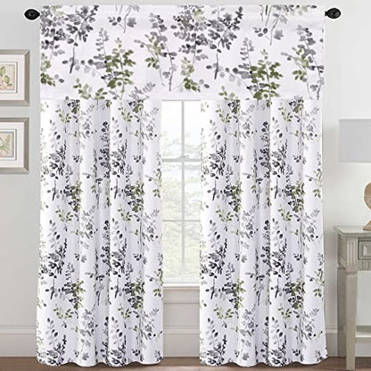 H.VERSAILTEX Valance for Kitchen Windows/Bathroom/Living Room/Bedroom Blackout Window Valance Thermal Insulated Rod Pocket Valance Curtains, 52" W x 18" L, 1 Panel, Floral Pattern in Grey and Sage - color: Grey/Sage