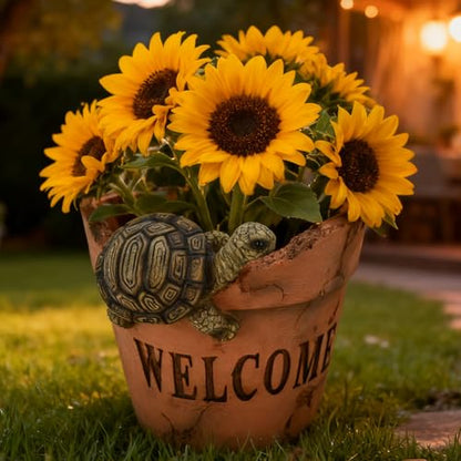 Rustic Turtle Welcome Hanging Wall Planters for Indoor Plants Cute Planters - color: Tortoise
