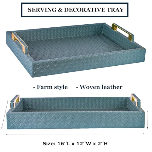 Decorative Serving Tray, Blue, 16"x12" Large Rectangular - color: Mist Blue
